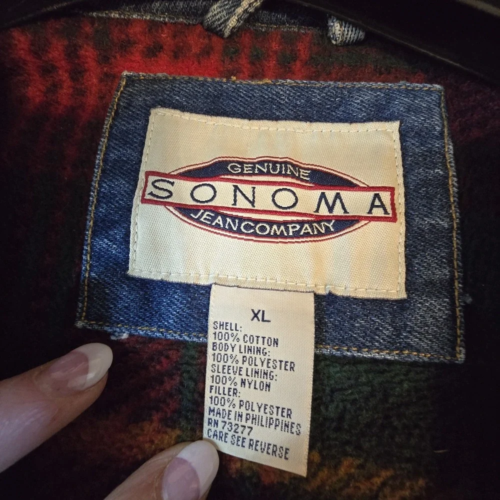 Vintage 90s Y2K Plaid Denim Trucker Jacket Men's XL Flannel Lined Grunge Outdoor